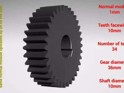 Cylindrical gear - paired - z34 m1 D36 d10 3D print model