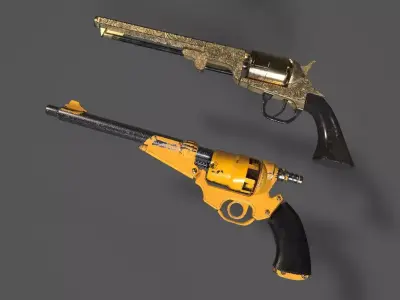 Revolvers two antique Low-poly 3D model