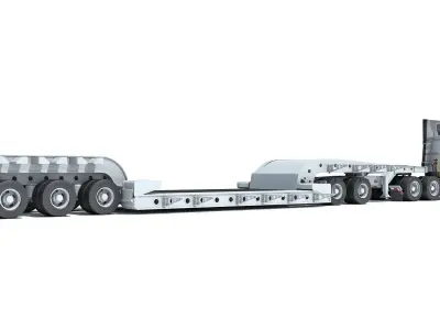 Semi Truck with Lowboy Trailer 3D model 2