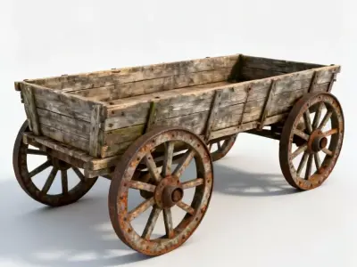 Vintage Weathered Wooden Wagon 3D Model - Rustic Utility Cart Low-poly 3D model