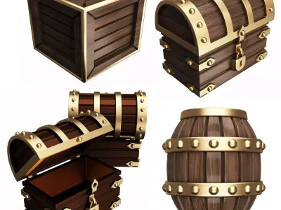 Crate Barrel and Chest Treasure Collection Low-poly 3D model