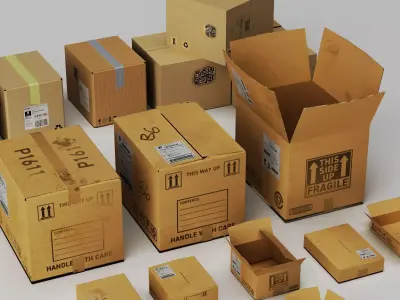 Logistics Shipping Cardboard Box Package Collection PBR Low-poly 3D model