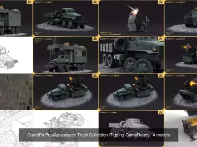 GrandPa PostApocalyptic Truck Collection-Rigging-GameReady 3D Model Pack