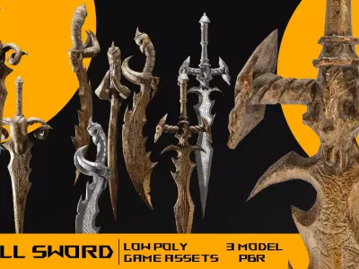 sword skull collection 3 model Game assets Low-poly 3D model