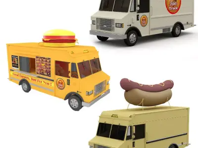 Hot Dog and Two Burger Trucks 3D model