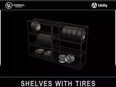 Shelve with Tires Low-poly 3D model