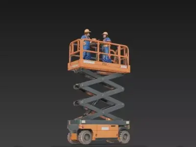 Scissor Lift Platform with Construction Workers - Industrial 3D  3D model