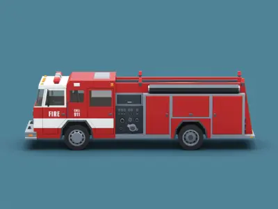 Cartoon Stylized American Fire Truck Low-poly 3D model