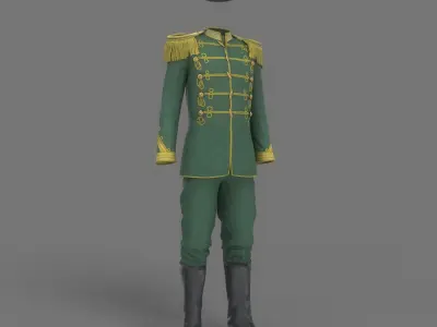 Vintage Military Uniform Green Game Ready Low-poly 3D model