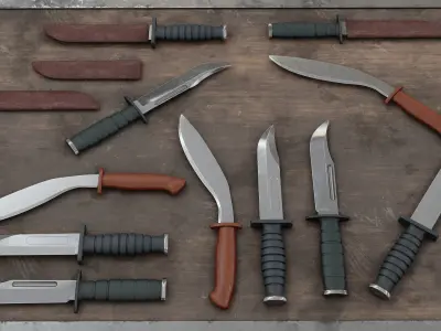 Combat Knife Collection Low-poly 3D model