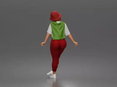 Weekend explorer strolls wearing tee leggings hat sweater draped 3D print model