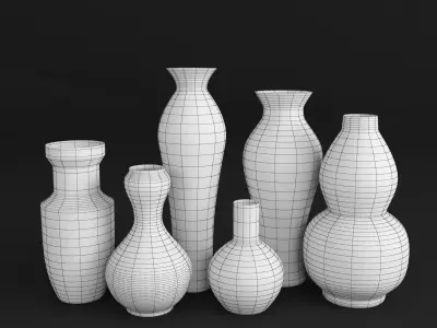 gold-home-decor-81 group of gold vases 3D model
