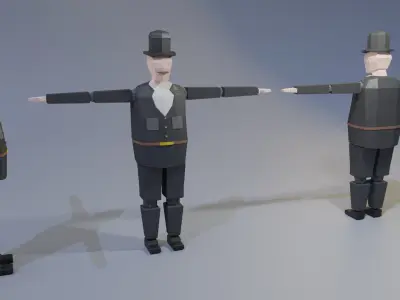 Low poly Agent man in suit and top hat Free low-poly 3D model