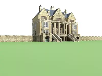 Villa mansion on field 3D model shop