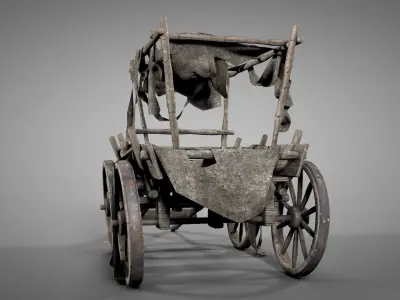 Old Cart with Fabric Animations 3D model