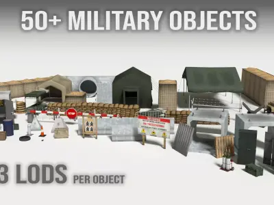 Military Base Object Pack - 50 Modern Army Assets Low-poly 3D model