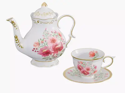Vinatge teaset Low-poly 3D model