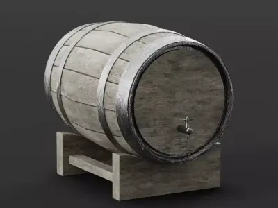 Wooden Wine Barrel On Stand Free 3D model