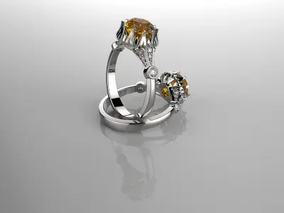 Vintage Ring Citrine and Diamond Ring 3D print model