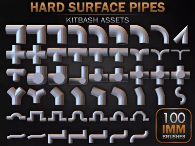100 Hard Surface IMM Pipes Low-poly 3D model