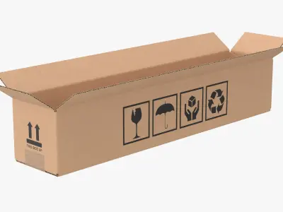 Cardboard Box 50x10x10 Half Open 3D model