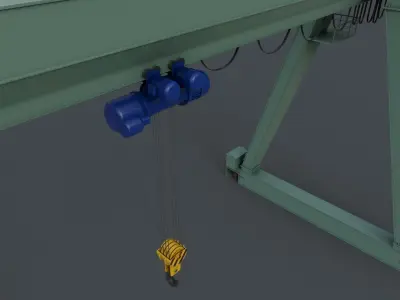 PBR Single Girder Gantry Crane V1 - GREEN LIGHT Low-poly 3D model