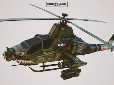 Stylized Apache Style Military Helicopter  Low-poly 3D model