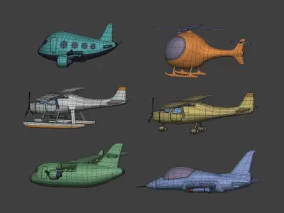 Cartoon Aircraft Pack --- Airplane - Plane - Helicopter - Cargo Low-poly 3D model