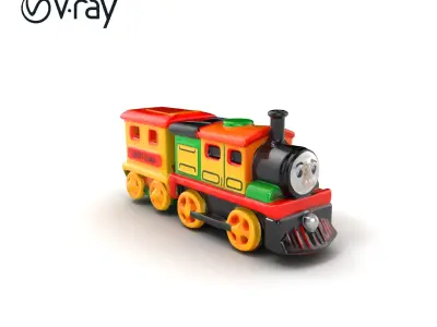 Cartoon Train Set Model Pack with Movable Parts Low-poly 3D model