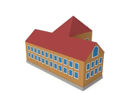 Game Ready School building Low-poly 3D model