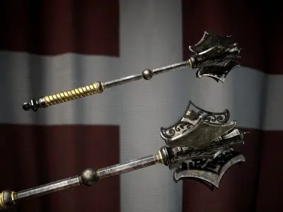 Medieval templar battle mace Game ready Low-poly 3D model