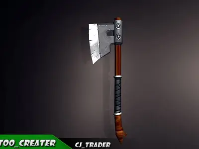 Fantasy modern axe low-poly 3d model Low-poly 3D model