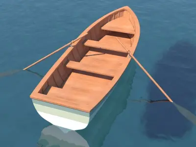 Wooden Rowboat For Fishing And Trip Low-poly 3D model