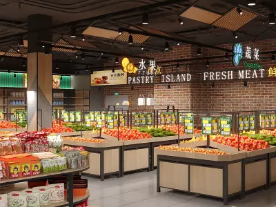 Modern Fresh Community Supermarket Retail Store Interior 3D model