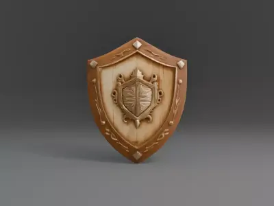 Stylized Wooden Shield Hero Prop for RPGs Low-poly 3D model