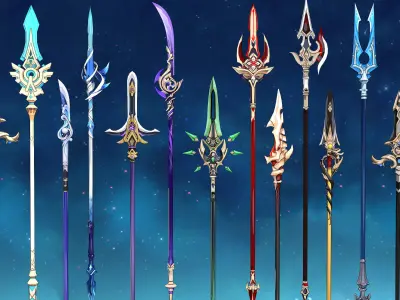 50 Genshin Impact Inspired Spear 3D Models Low-poly 3D model