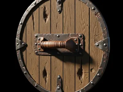 Medieval Wooden Shield - Battle-worn kite shield  3D model
