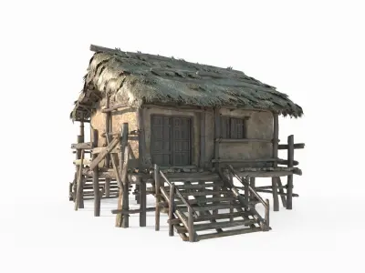 Ancient Asian Yellow Mud Houses 3D model