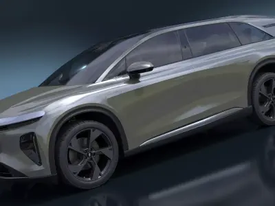 Lucid Gravity Olive Colored Electric SUV with Lights Off 3D model