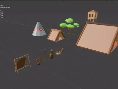 Old Village Low Poly Game Ready Asset Pack Low-poly 3D model