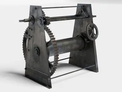 Rusty Beach Winch for Boats - Low-Poly - Game-Ready 3D model