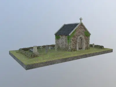 Small Memorial Chapel with cemetary Low-poly 3D model