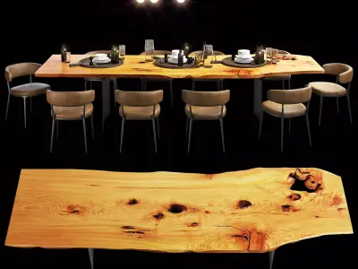 Urban hardwoods dining slab table with tableware 3D model