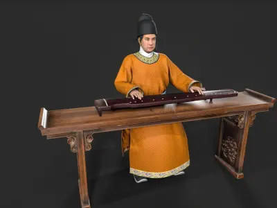 ancient china zither musical instrument Low-poly 3D model