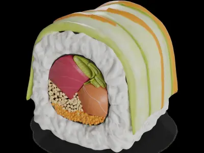 Sushi Salmon tuna masago caviar cucumber tempura chips onion ... 3D model