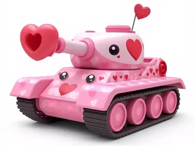 Stylized Valentine  Battle Tank 3D Model Low-poly 3D model purchase