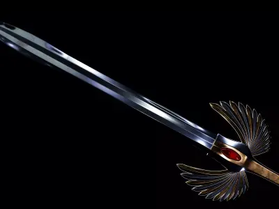 Elven fantasy sword gold and silver gameready Low-poly 3D model