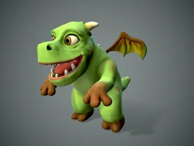 cartoon young dragon Low-poly 3D model