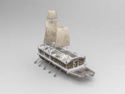 Korean Turtle Ship - Medieval Warship 03 - Snow Low-poly 3D model