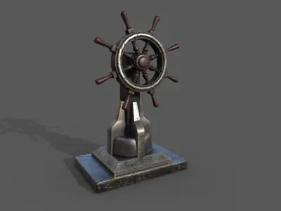 Steering wheel for a sea ship and a bell Wheel 3D model Low-poly 3D model V1